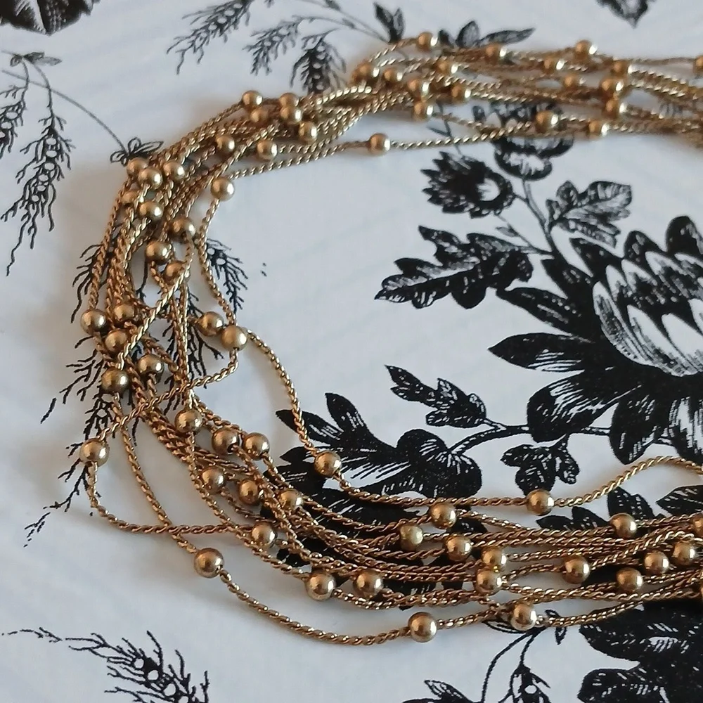 MONET Vintage‎ Feminine Elegant Goldtone Mini Bead Multi-Strand Choker  Necklace